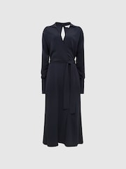 Reiss Navy Cecily Wrap Shirt Midi Dress - Image 2 of 7