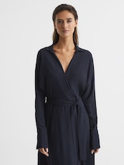 Reiss Navy Cecily Wrap Shirt Midi Dress - Image 3 of 7