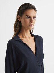 Reiss Navy Cecily Wrap Shirt Midi Dress - Image 4 of 7