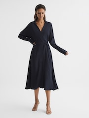 Reiss Navy Cecily Wrap Shirt Midi Dress - Image 7 of 7