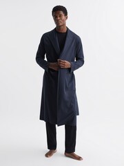 Reiss Navy Tonic Long Sleeve Mercerised Dressing Gown - Image 1 of 6