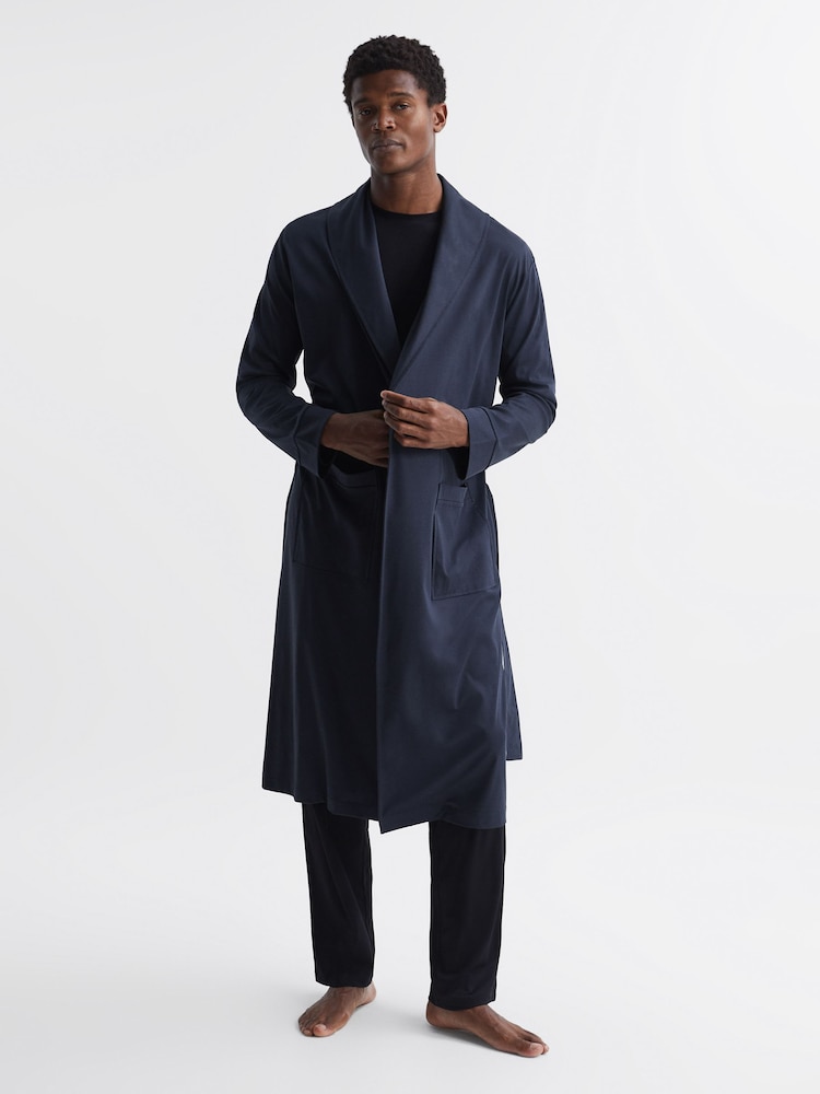 Reiss Navy Tonic Long Sleeve Mercerised Dressing Gown - Image 1 of 6