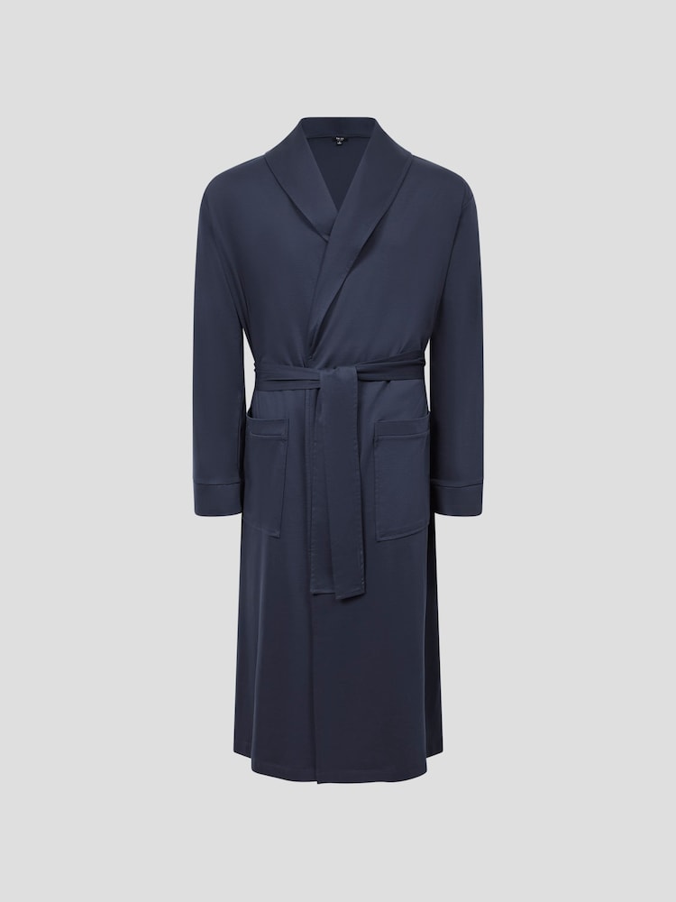 Reiss Navy Tonic Long Sleeve Mercerised Dressing Gown - Image 2 of 6
