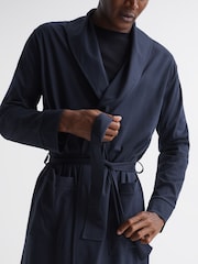 Reiss Navy Tonic Long Sleeve Mercerised Dressing Gown - Image 4 of 6