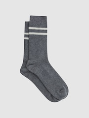 Reiss Grey Melange Alcott Wool Blend Striped Crew Socks - Image 1 of 5