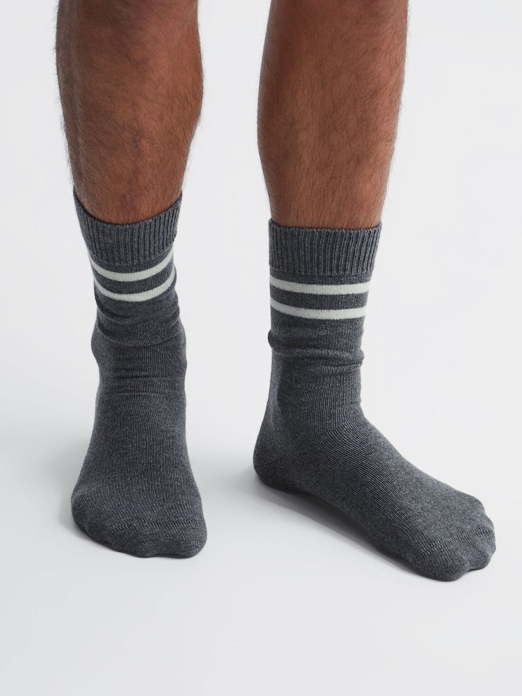 Reiss Grey Melange Alcott Wool Blend Striped Crew Socks - Image 2 of 5