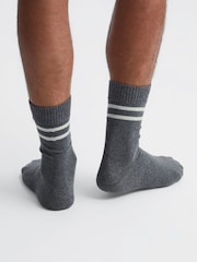 Reiss Grey Melange Alcott Wool Blend Striped Crew Socks - Image 3 of 5