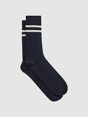 Reiss Navy Alcott Wool Blend Striped Crew Socks - Image 1 of 5