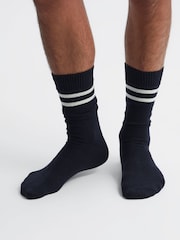 Reiss Navy Alcott Wool Blend Striped Crew Socks - Image 2 of 5