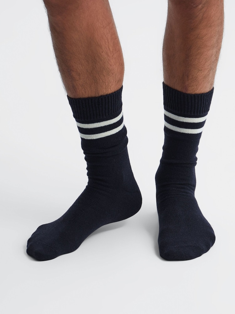 Reiss Navy Alcott Wool Blend Striped Crew Socks - Image 2 of 5