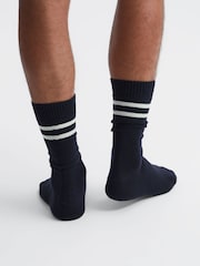 Reiss Navy Alcott Wool Blend Striped Crew Socks - Image 3 of 5
