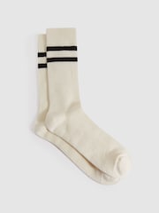 Reiss Ecru Alcott Wool Blend Striped Crew Socks - Image 1 of 5