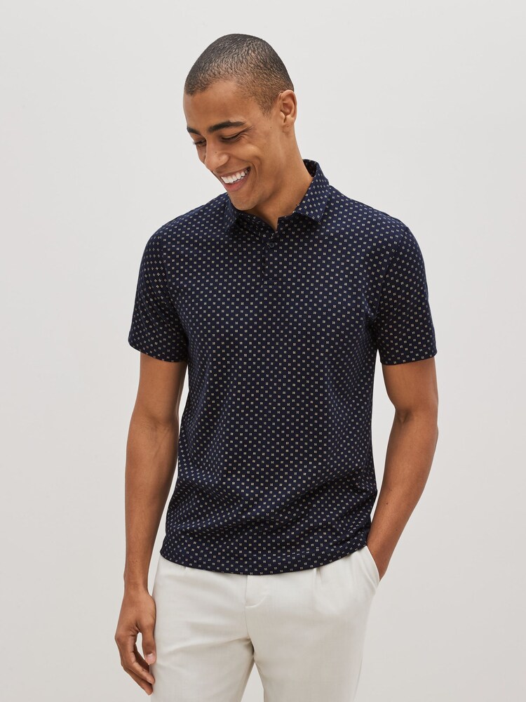 White/Black/Navy Blue Geo Print Jersey Polo Shirts 3 Pack - Image 1 of 10