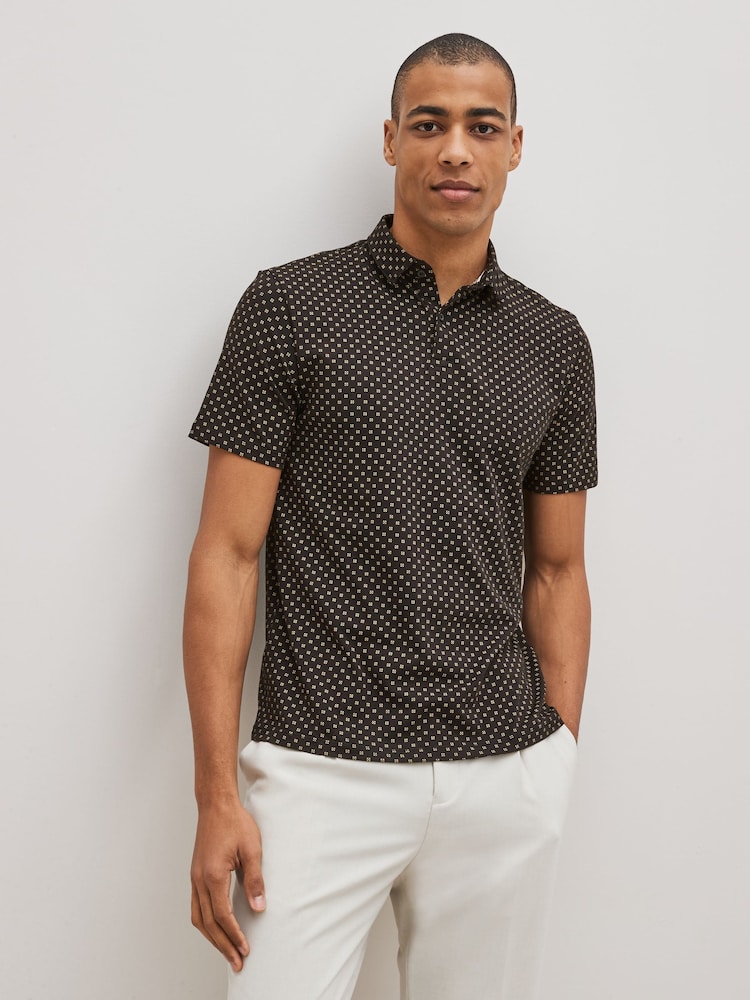 White/Black/Navy Blue Geo Print Jersey Polo Shirts 3 Pack - Image 2 of 10