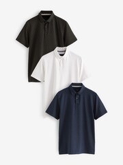 White/Black/Navy Blue Geo Print Jersey Polo Shirts 3 Pack - Image 4 of 10