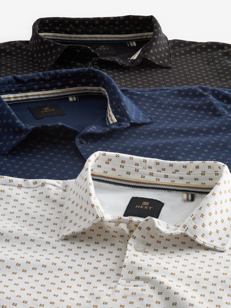Imprimé géométriques Bleu Blanc/Noir/marine - Lot de 3 polos en jersey - Image 5 of 10
