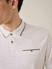 White/Gold Short Sleeve Print Polo Shirt - Image 1 of 6