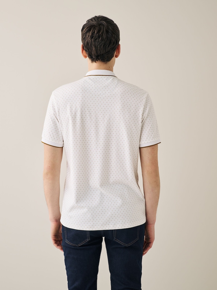 White/Gold Short Sleeve Print Polo Shirt - Image 3 of 6