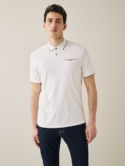 White/Gold Short Sleeve Print Polo Shirt - Image 4 of 6