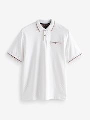 White/Gold Short Sleeve Print Polo Shirt - Image 5 of 6
