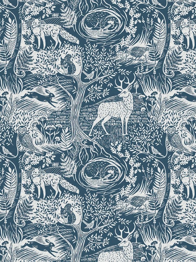 furn. Blue Winter Woods Animal Wallpaper - Image 1 of 1