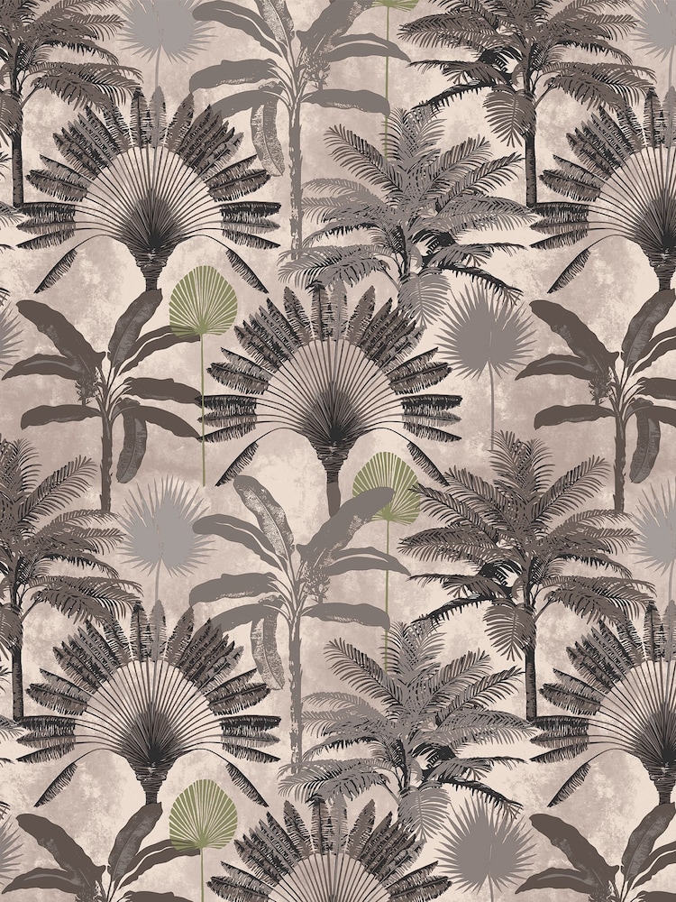furn. Blush Pink/Charcoal Grey Malaysian Palm Tropical Wallpaper Sample - Image 1 of 1