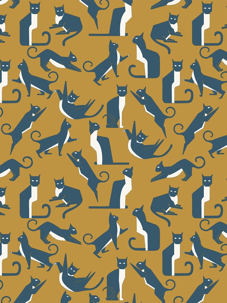 furn. Yellow Geo Cat Printed Wallpaper - Image 1 of 1