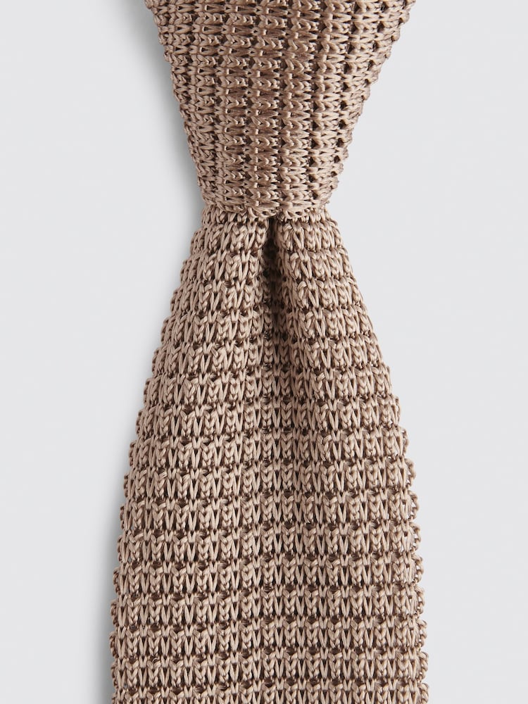 MOSS Natural Knitted Silk Tie - Image 2 of 2 MOSS Natural Knitted Silk Tie - Image 2 of 2