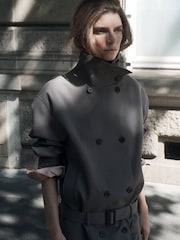 Mango Grey Funnel Neck Double Breasted Jacket - Image 3 of 6