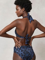 Mint Velvet Navy Blue Animal Plunge Bikini Top - Image 2 of 10