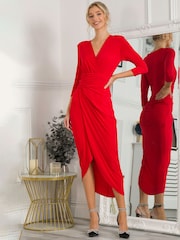 Jolie Moi Red Parris Jersey Draped Bodycon Dress - Image 1 of 3