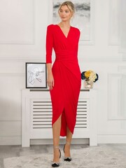 Jolie Moi Red Parris Jersey Draped Bodycon Dress - Image 2 of 3