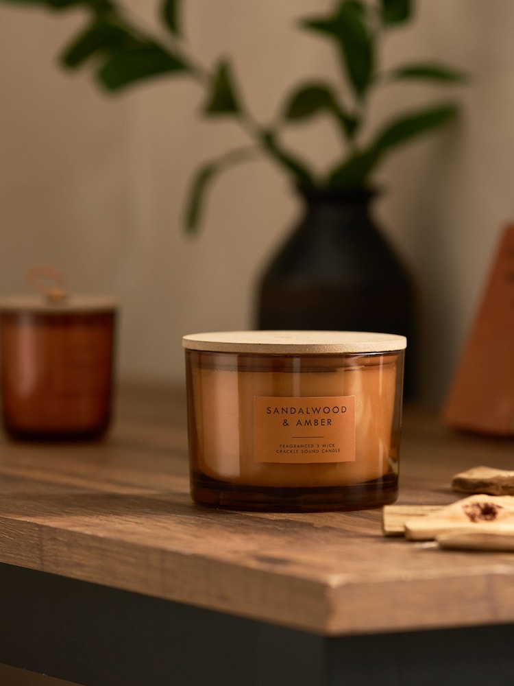 Amber Orange Bronx Sandalwood and Amber Scented 3 Wick Candle - Image 2 of 4