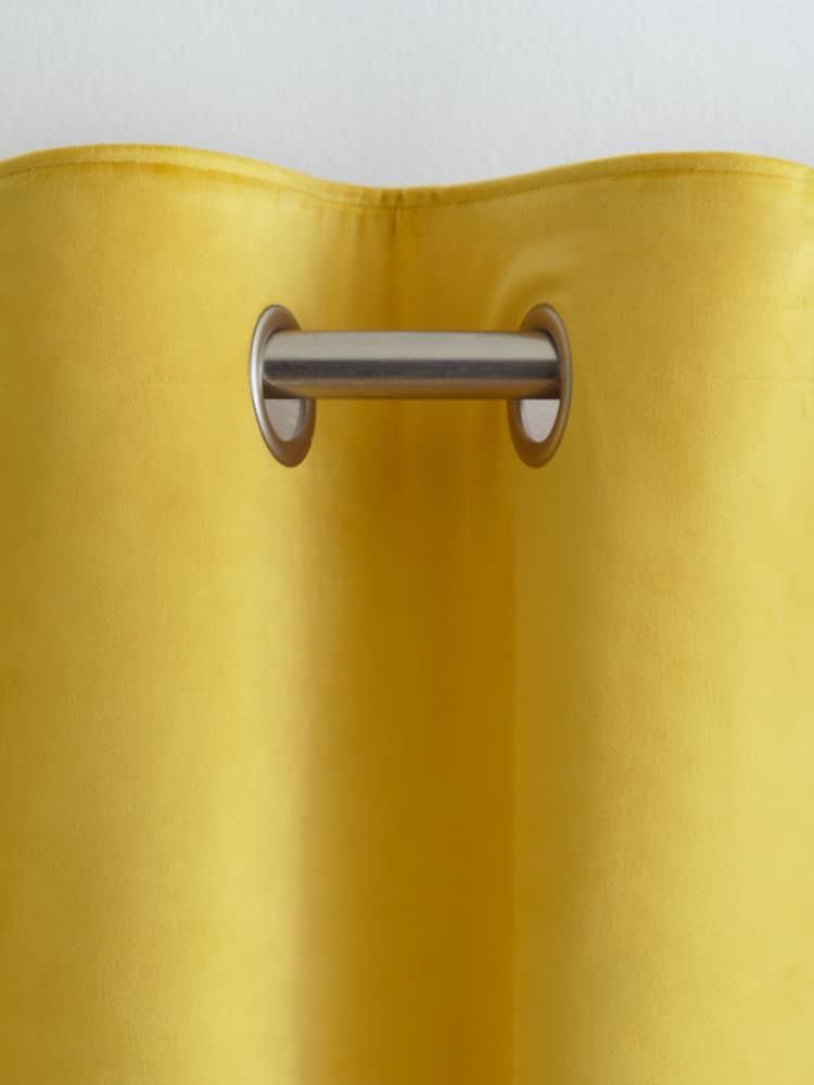 Yellow Ochre Matte Velvet Lined Eyelet Curtains - Image 1 of 1