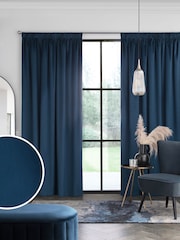 Navy Blue Matte Velvet Pencil Pleat Blackout/Thermal Curtains - Image 1 of 7