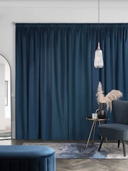 Navy Blue Matte Velvet Pencil Pleat Blackout/Thermal Curtains - Image 3 of 7