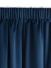 Navy Blue Matte Velvet Pencil Pleat Blackout/Thermal Curtains - Image 4 of 7