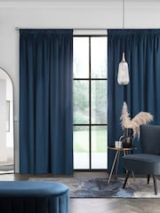 Navy Blue Matte Velvet Pencil Pleat Blackout/Thermal Curtains - Image 5 of 7