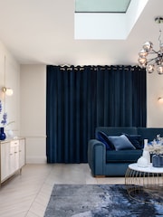 Navy Blue Matte Velvet Blackout/Thermal Eyelet Curtains - Image 6 of 9