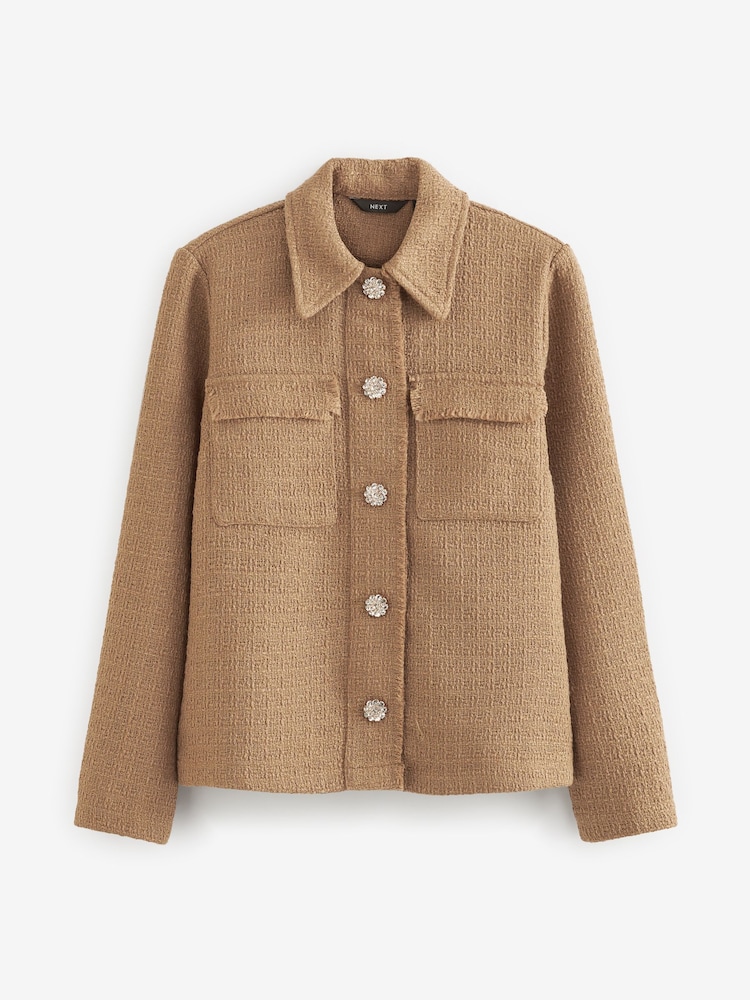 Camel Brown Bouclé Shacket - Image 1 of 7 Camel Brown Bouclé Shacket - Image 1 of 7