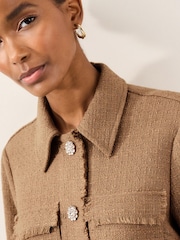 Camel Brown Bouclé Shacket - Image 4 of 7
