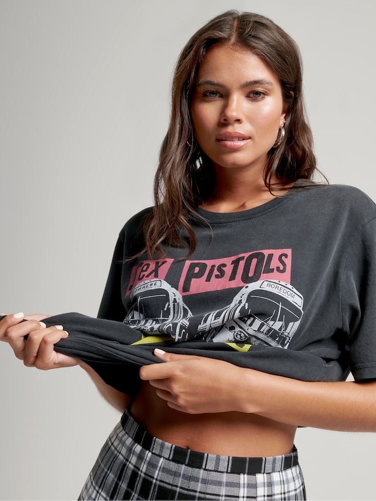 Negru/galben - Tricou cu bandă și mânecă limitată pentru femei Superdry Sex Pistols - Image 3 of 4