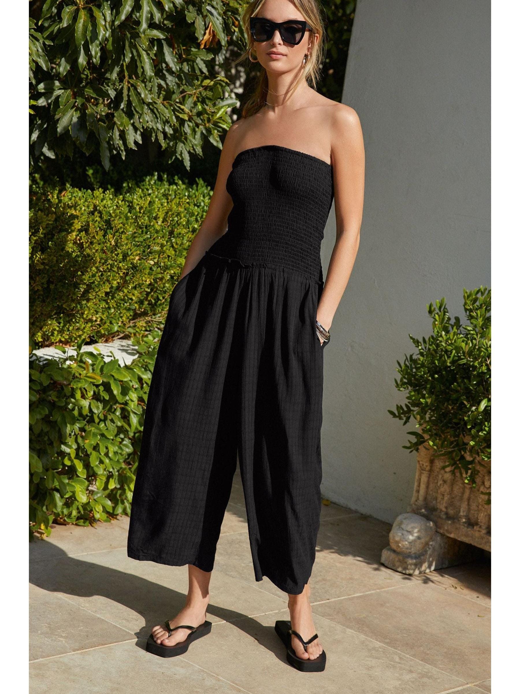 Buy Black Shirred Bandeau Jumpsuit from Next Luxembourg