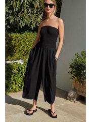 Black Shirred Bandeau Jumpsuit - Image 1 of 4