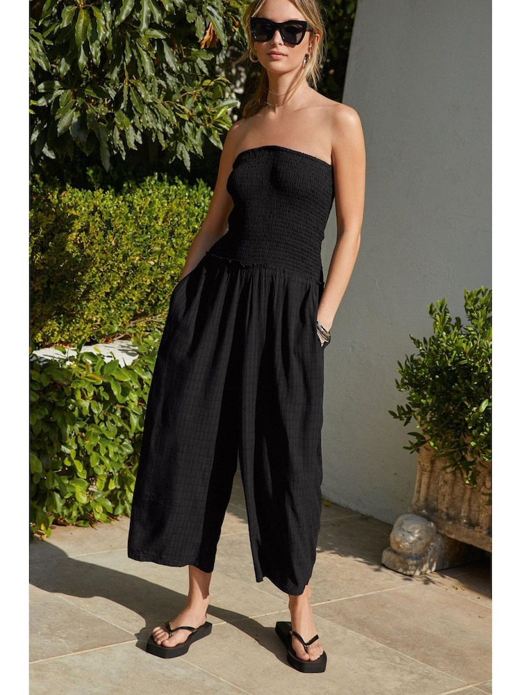 Black Shirred Bandeau Jumpsuit - Image 1 of 4