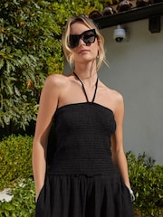 Black Shirred Bandeau Jumpsuit - Image 3 of 4