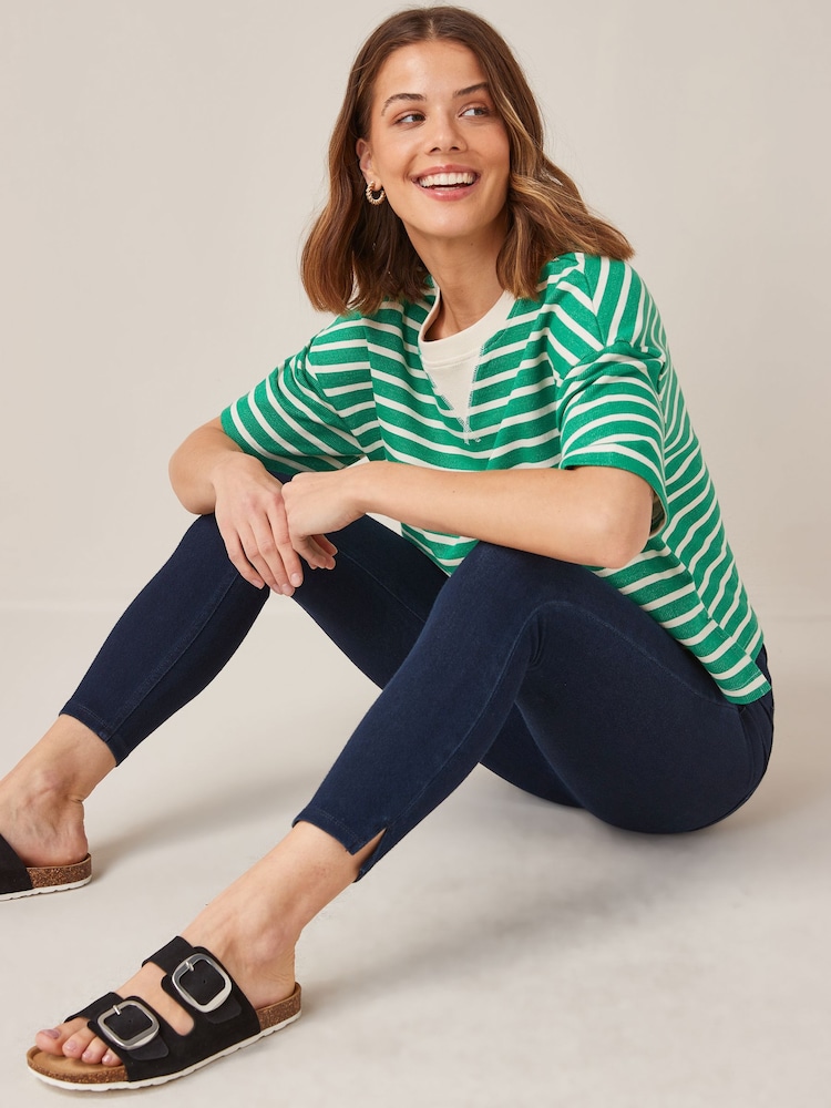 Rinse Blue Cropped Denim Jersey Leggings - Image 3 of 6