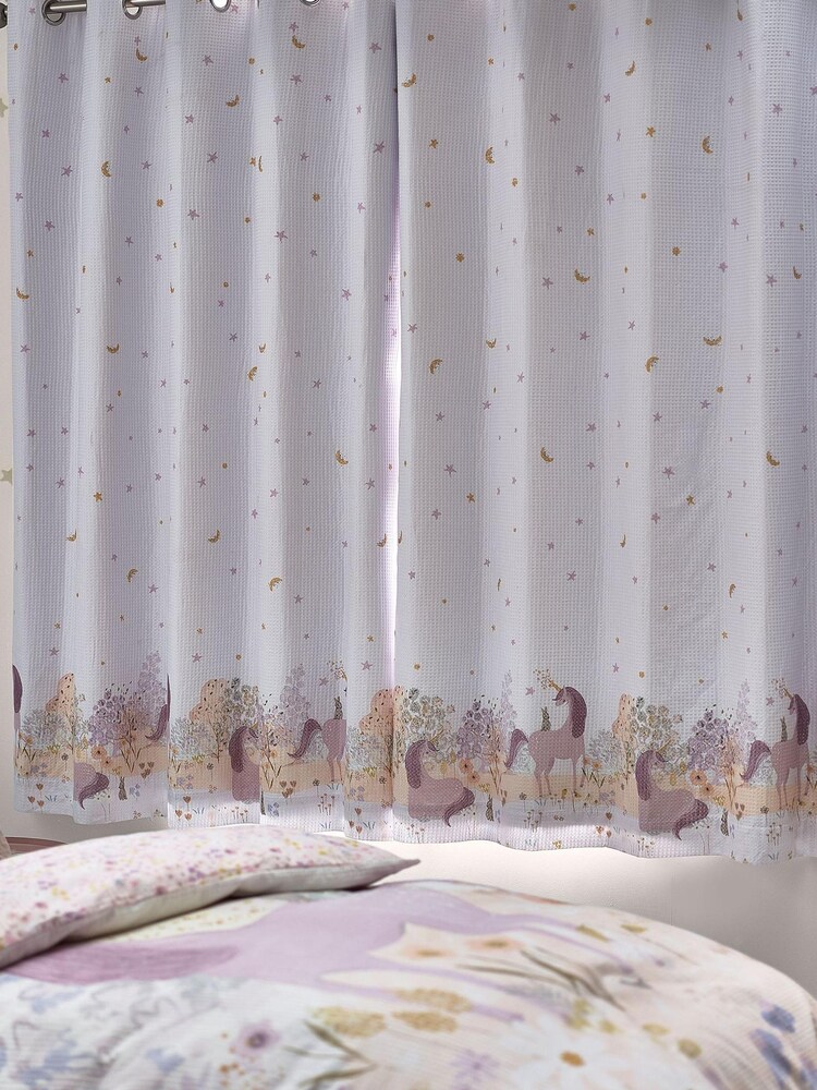 Multi Unicorn Waffle Eyelet Blackout Curtains - Image 2 of 5