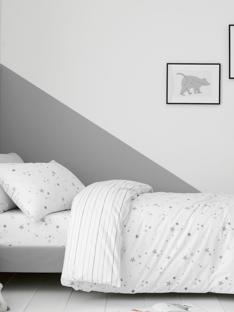 Bianca Grey Kids Stars 100% Cotton Duvet Cover And Pillowcase Set - Image 1 of 5