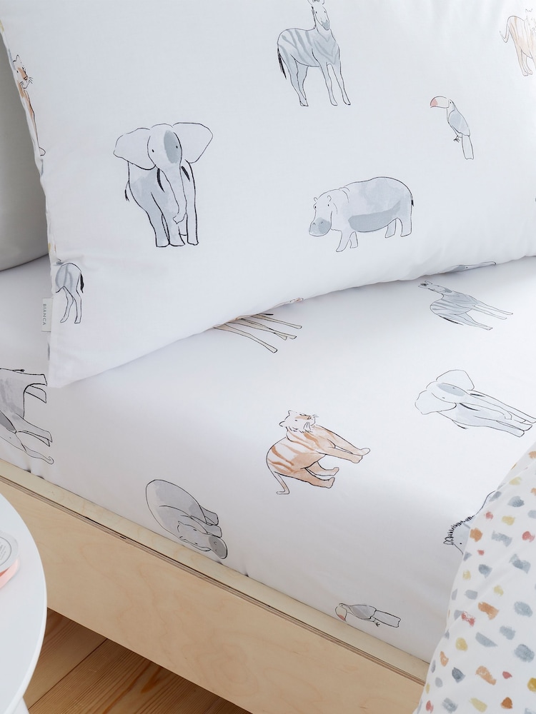 Bianca Natural Zoo Animals 100% Cotton Fitted Sheet - Image 1 of 2